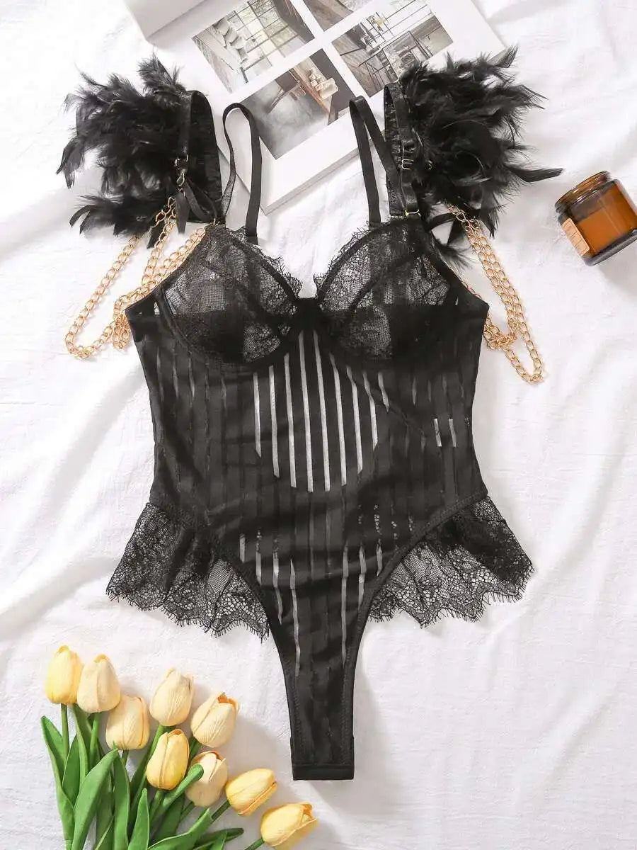 Fashionable New Sexy Lace Spliced Flower Embroidery Mesh Backless Deep V Suspenders Sleeveless Bodysuits Charming Casual H2F1