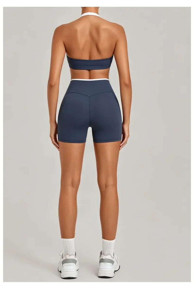 Women's Seamless Yoga Sets Sports Gym Fitness High-Waist Hip Lifting Shorts Suits Training Running Workout Beautiful Back Sets