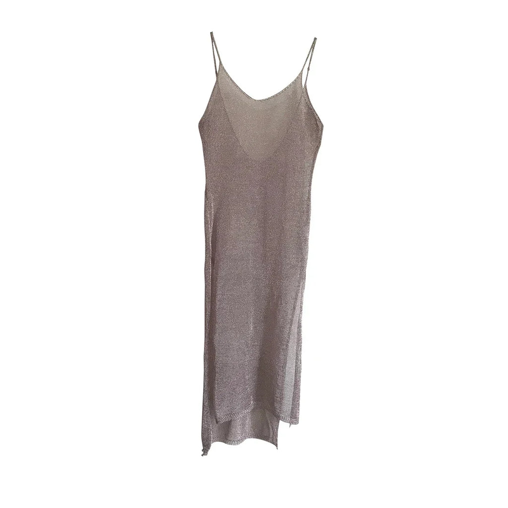 Sexy Sheer Net Mesh Knitted Glitter Tunic Beach Cover Up Cover-ups Long Beach Dress Beach Wear Beachwear Female Women Robe V651