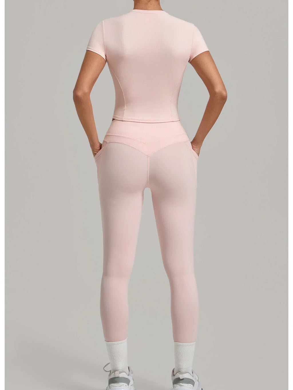 Women Tracksuit Yoga Sets Short Sleeve Slim Sports T Shirts Workout Clothes Outdoor Tight High Waist Pocket Pants Fitness Suits