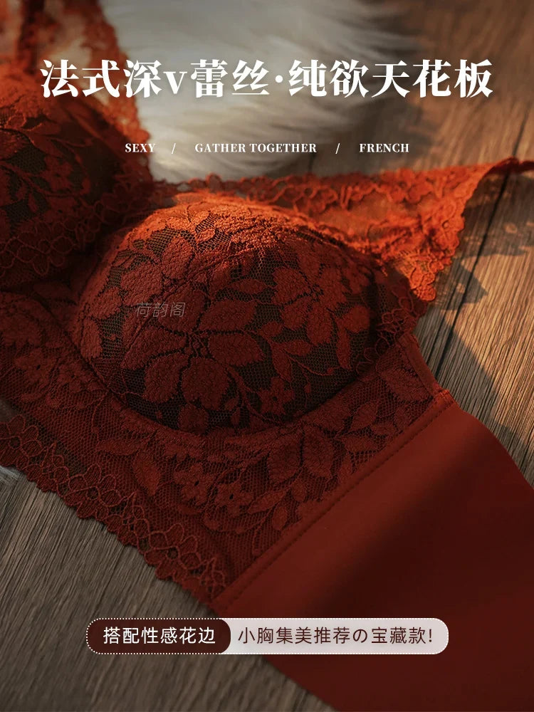 Tight Fit French Lace Bra for Small Bust - Comfort Lift Anti Sagging, Sexy Lace Back & Thin Strap Lingerie MOYISU Sexy Bras AB