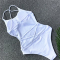 DEKA Women Solid Backless One Piece Swimsuit Sexy Bandage Swimwear Monokini High Cut Bathing Suit Swim Bodysuit