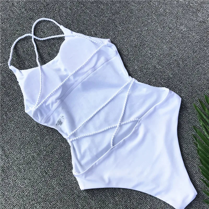 DEKA Women Solid Backless One Piece Swimsuit Sexy Bandage Swimwear Monokini High Cut Bathing Suit Swim Bodysuit
