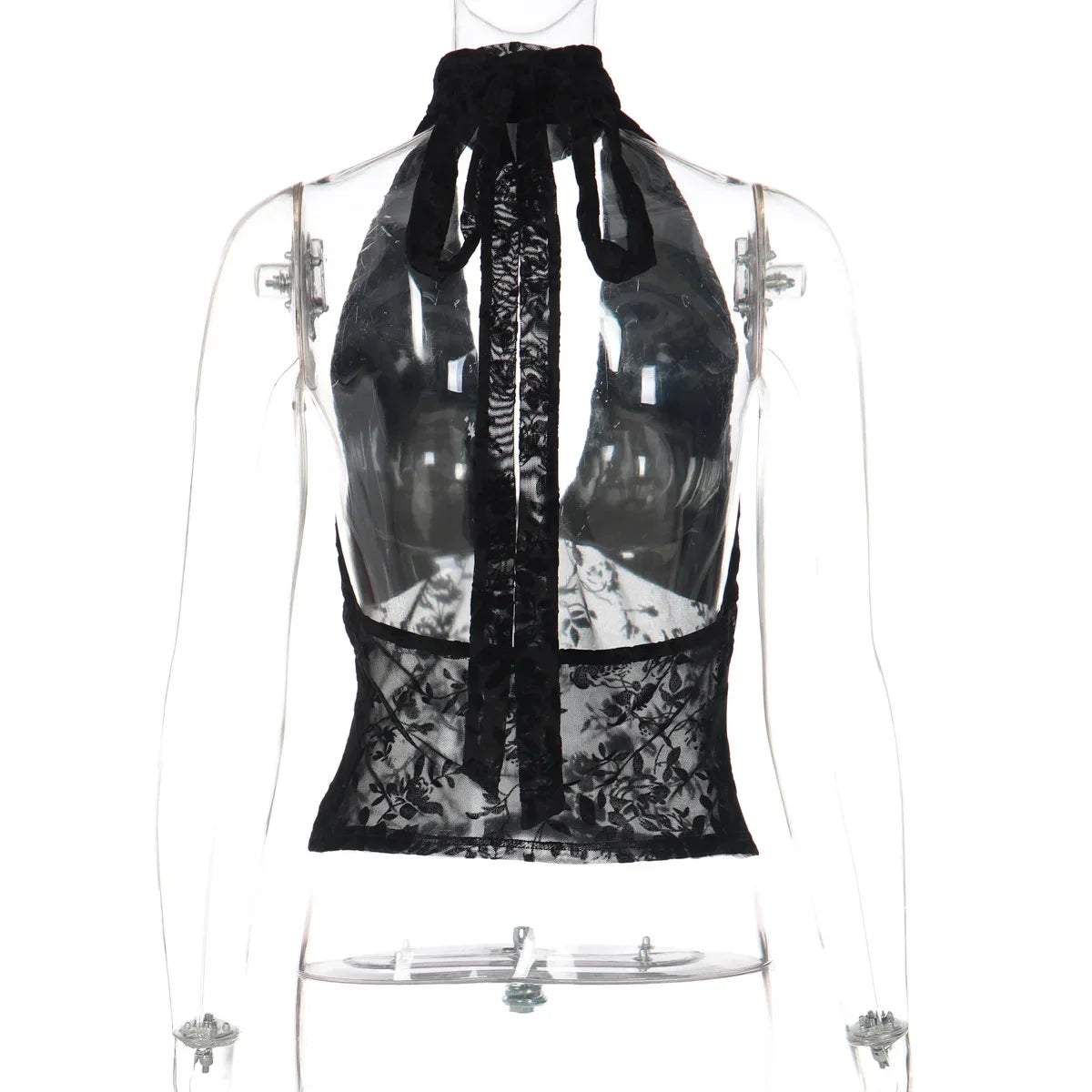 FDYOUI Woman Clothes Elegant Bandage Mesh Corset Tops 2026 Female Halter V-neck Lace-up Tank Top Black T-shirt Y2K Streetwear
