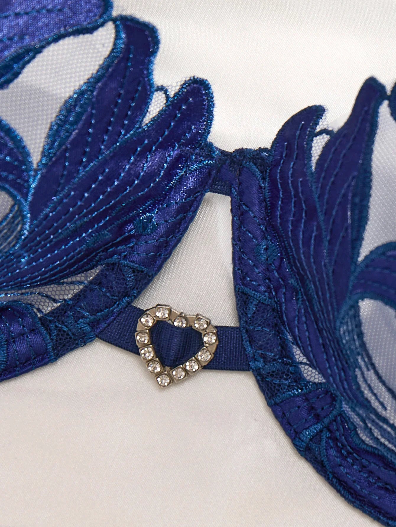 Luxury-Style Blue Lily Embroidery Underwear Set - See-through Mesh Bra - French Retro Elegant Women's Underwear ZA824031