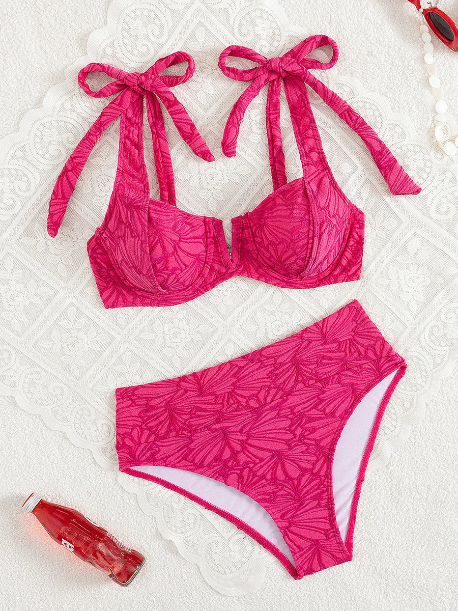 S - XL Underwired V Shaped Female Swimsuit High Waist Bikini Women Swimwear Two-pieces Bikini Set Bather Bathing Suit Swim Lady
