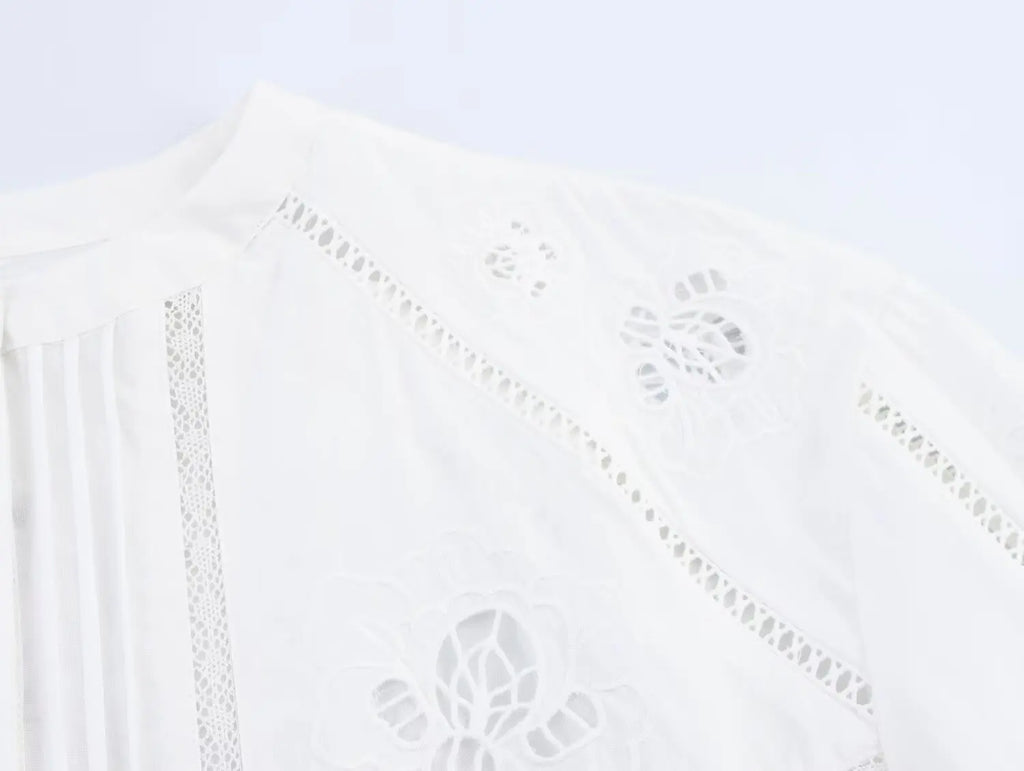 Foridol White Cotton Shorts Set Outfits Women Hollow Out Embroidery Two Pieces Set Outfits Shirt Shorts Matching Set Summer