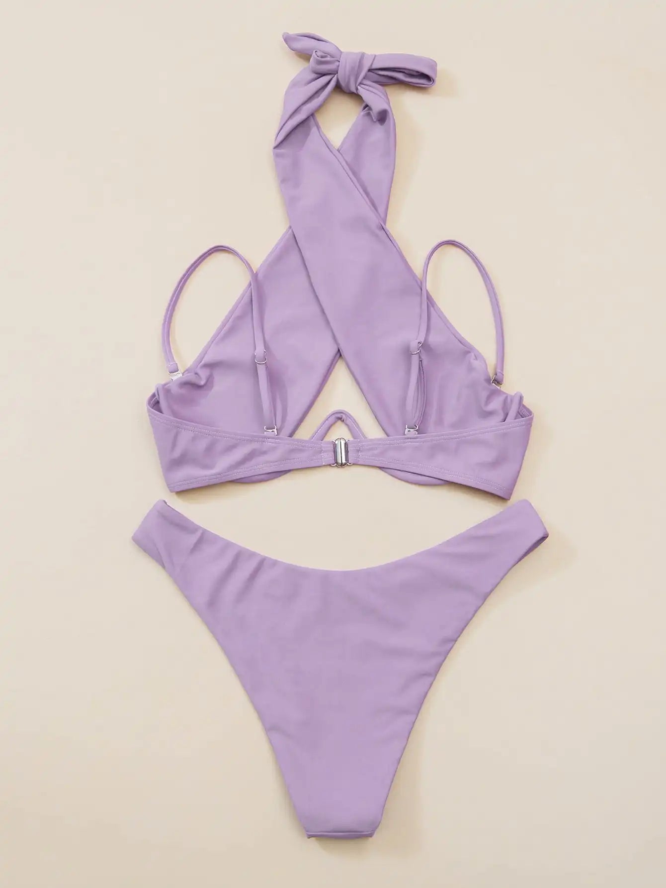 Cross Halter Underwire Bikini 2026 Women Swimsuit Solid Push Up Swimwear Female Bathers Bathing Swimming Suit Summer Beachwear