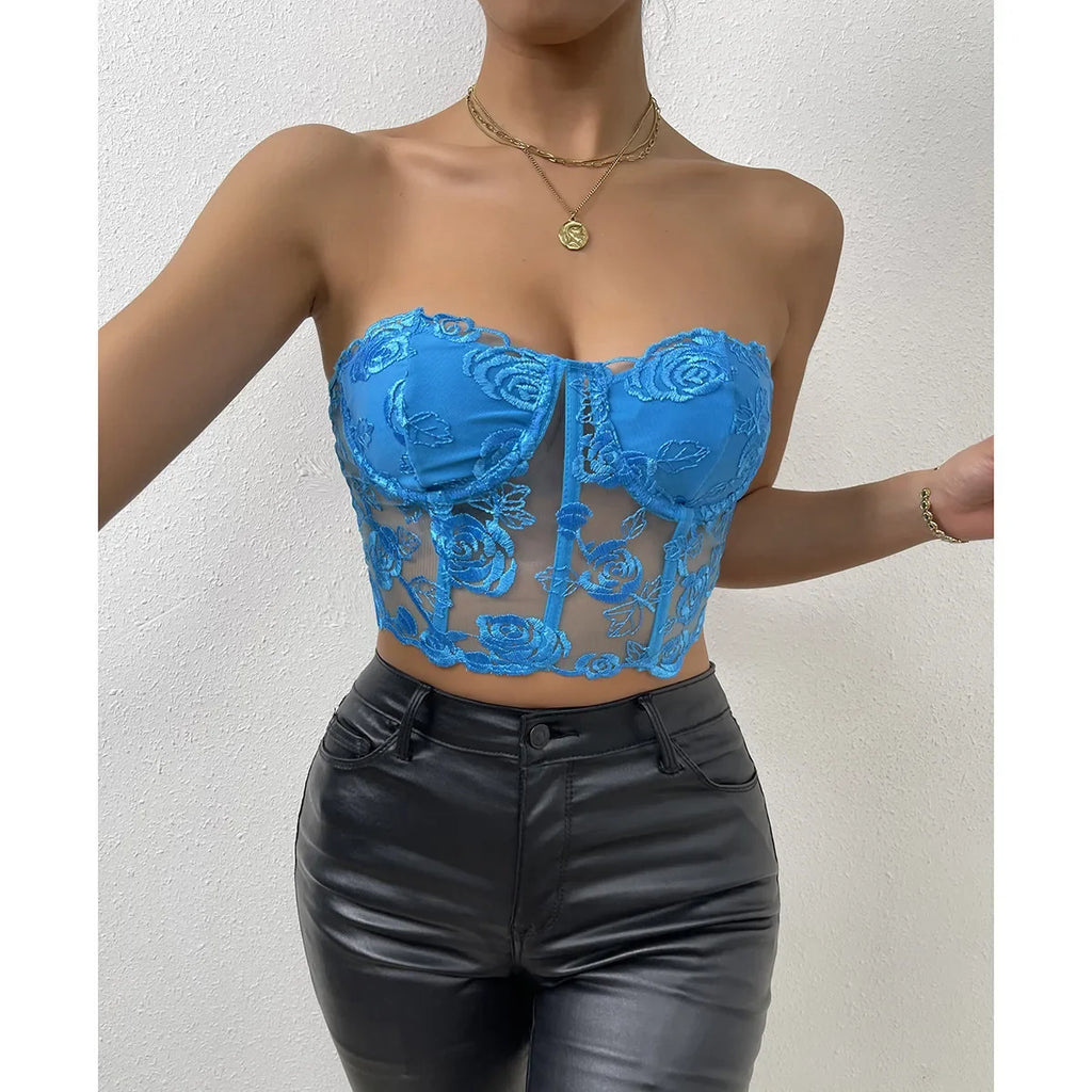 Phantasy Sexy Lace See through Crop Top Women Fashion Floral Embroidery Black Tank Top Night club Dress up 2026 Summer Outfit