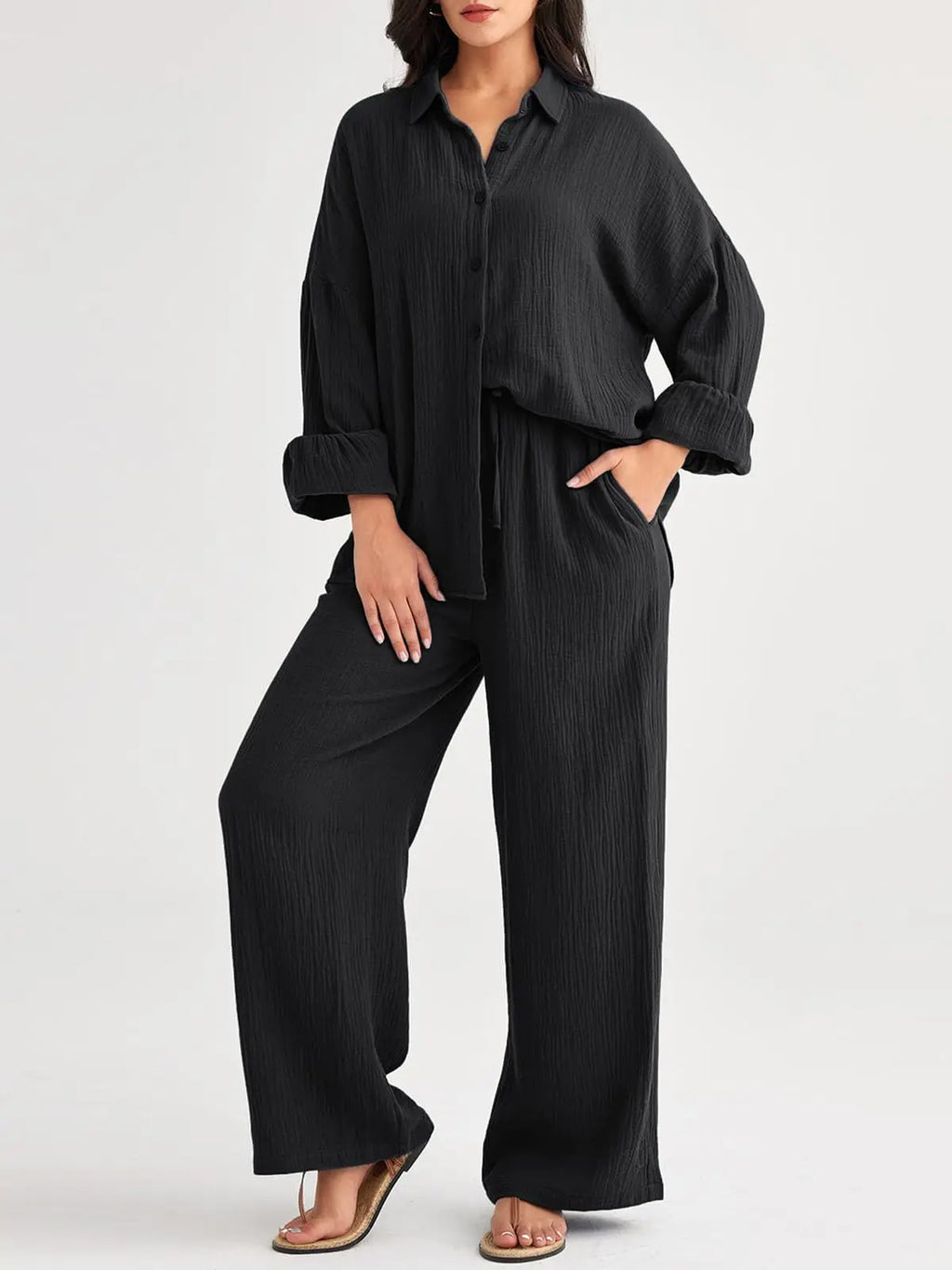 2026 Spring and Summer Casual Suit New Fashion Suit Loose Casual Top Wide Leg Pants Two-piece Set for Women