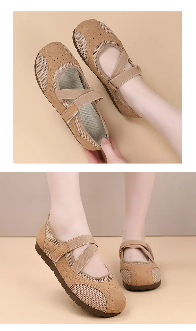 Women's Casual Comfortable Breathable Openwork Mesh Flat Sandals Thin Sole Fashionable Versatile Women's Shoes