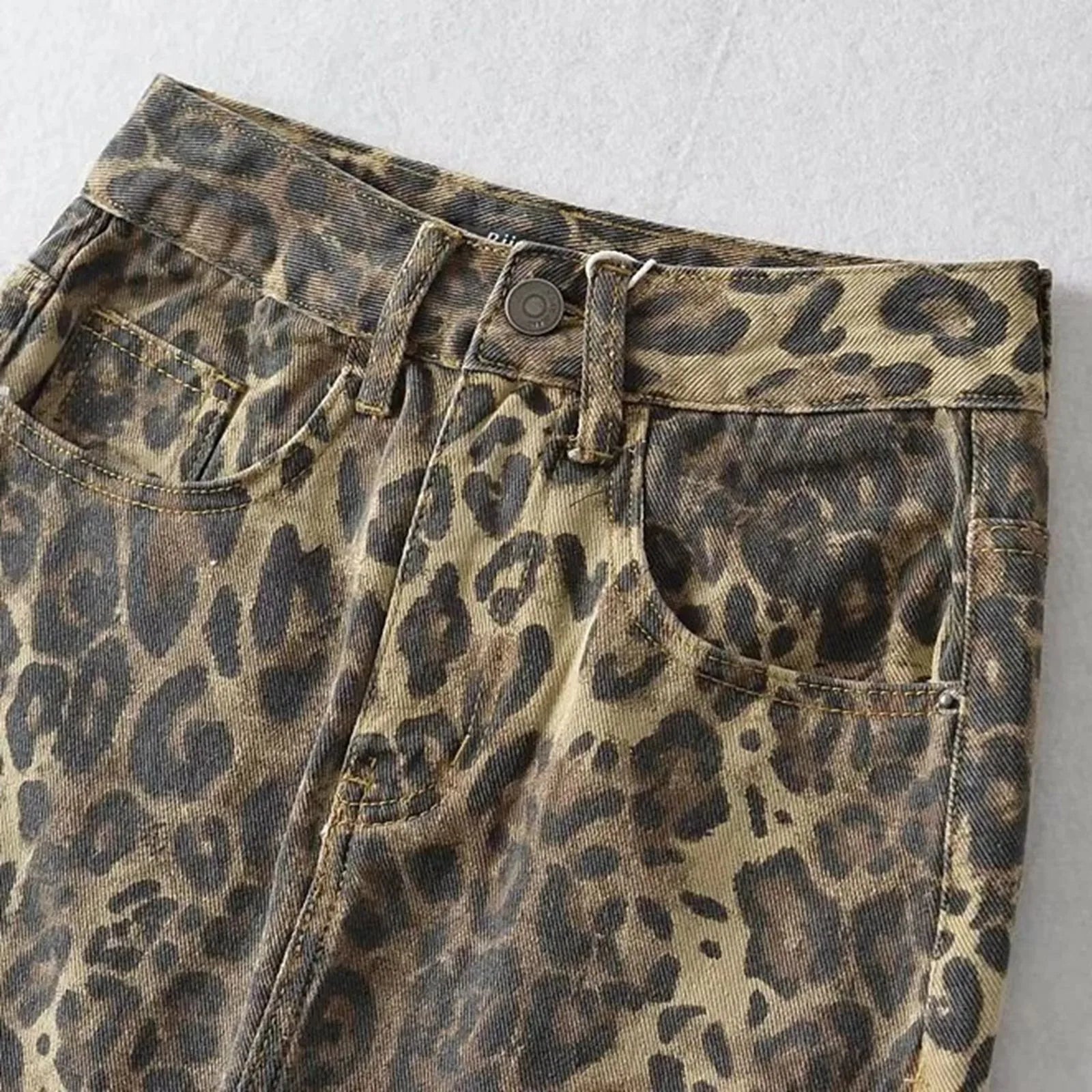 Womens Leopard Print Denim Mini Skirt High Waist Bodycon Pencil Skirts Sexy Slim Fit Hip Wrapped Night Club Skirts Streetwear