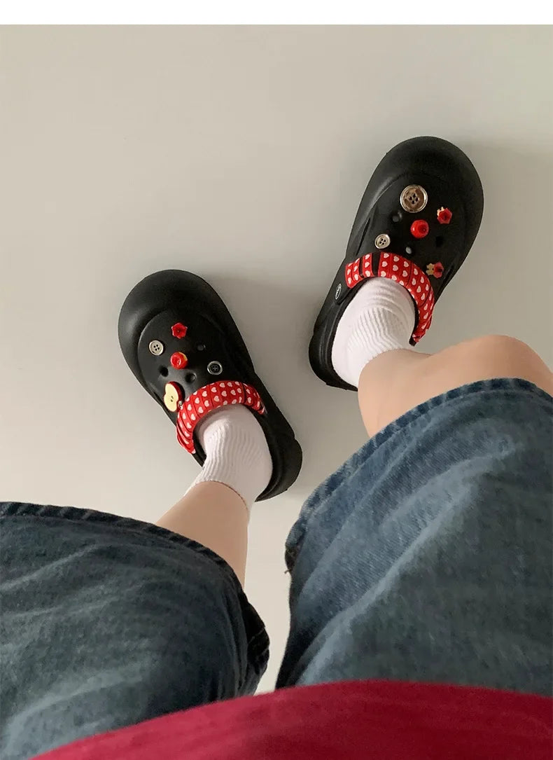 Women Fashion Clogs Indoor Street Slippers Cute DIY Apple Summer Autumn Platform Shoes Soft EVA Female Daily Walking Sandals