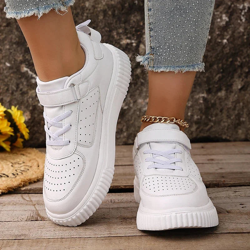 Plus Size 43 Breathable Platform Sneakers Women White Lace Up Thick Bottom Vulcanized Shoes Woman Hook Loop Non Slip Sport Shoes