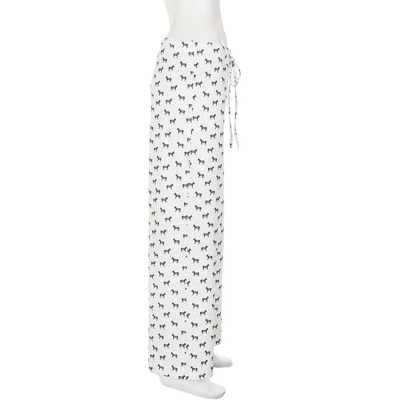 Women's lazy style home casual pants low-waisted straight loose knitted trousers