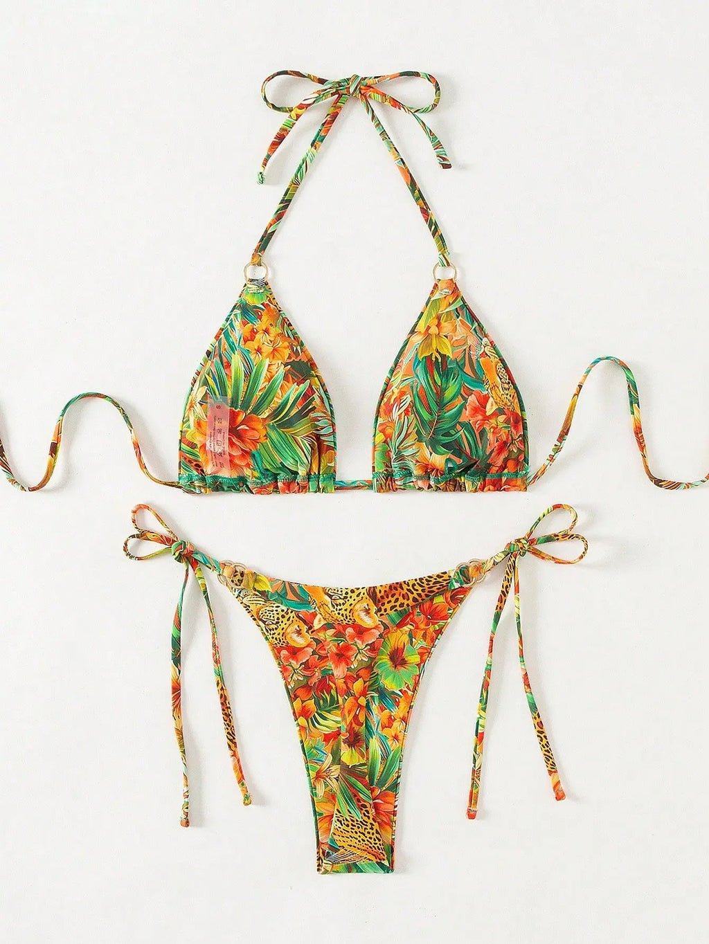 Tropical Print Bikini Set Women's 2026 New 2 Piece Swimsuit Sexy Triangle Halter Backless Thong Swimwear Beach Vacation Wear