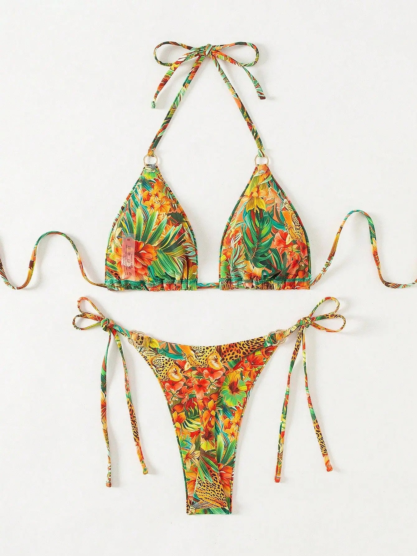Tropical Print Bikini Set Women's 2026 New 2 Piece Swimsuit Sexy Triangle Halter Backless Thong Swimwear Beach Vacation Wear