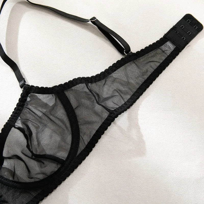 Toucheart Erotic Lingerie Comfortable Mesh Sexy Body Shaping Ultra-thin See-through Sexy Underwear Four-piece Set with Stockings
