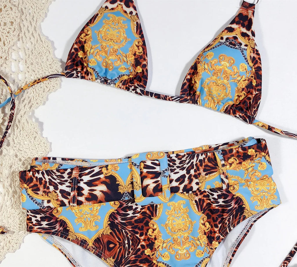 Bikini 2026 Sexy High waist Leopard print Bandage halter Swimwear Swimsuit Women Bikinis Set Bathing Suit Beach Bikini Female