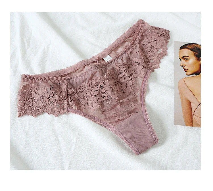 Lace Sexy Girls G String Panties Women Briefs Transparent Thong Thin Hollow Out Underwear Female Low Waist Lingerie Size S-XL