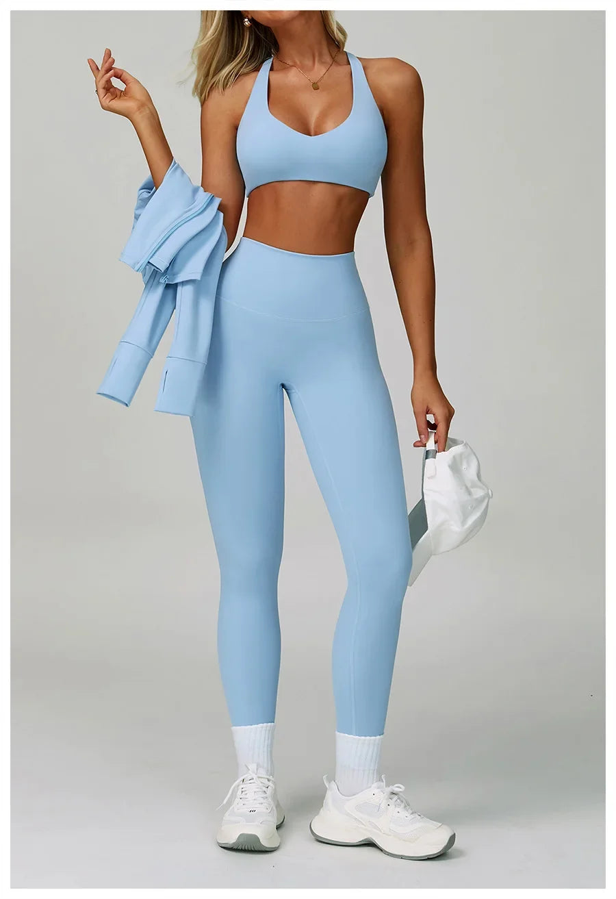 New Sportswear Seamless Yoga Set Gym Clothes Sportswear Long sleeved jacket Women Fitness Set Tracksuits Sports Bra Gym Leggings