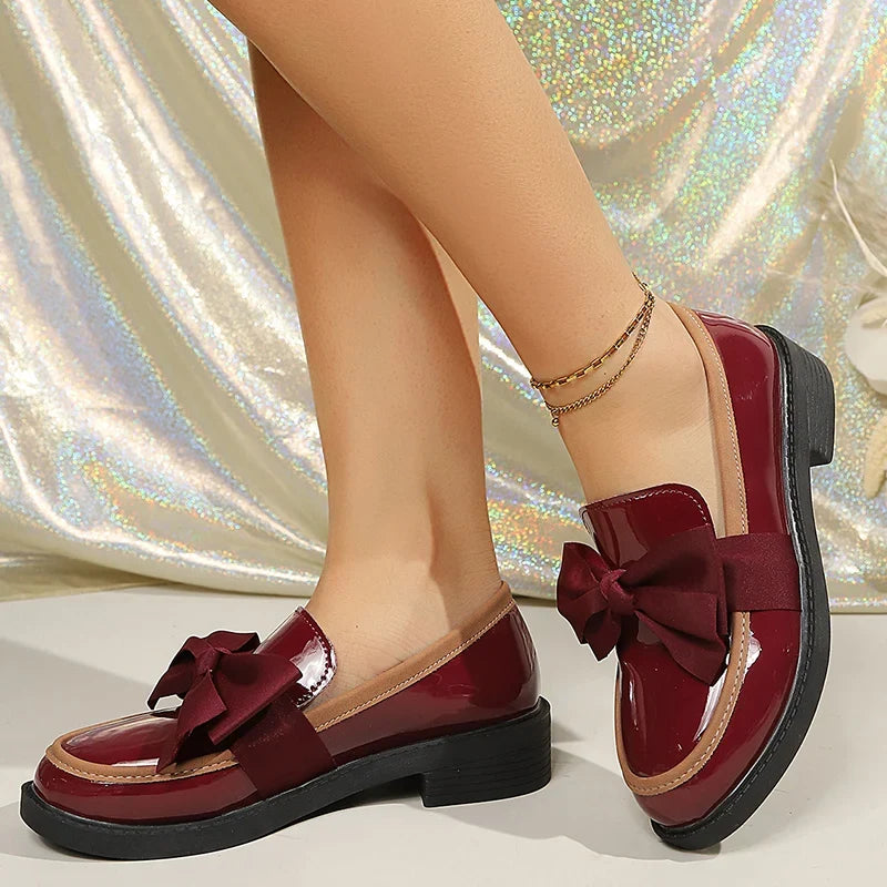 Plus Size 43 Bowknot Loafers Women 2026 Autumn Thick Sole Platform Oxfords Shoes Woman Comfortable Slip On Single Shoes Ladies