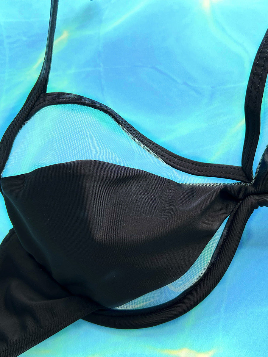 Halter Mesh Sheer Underwired V-Bar Bikini Women Swimwear Female Swimsuit Two-pieces Bikini Set 2025 Bathing Suit Swim Beach Wear