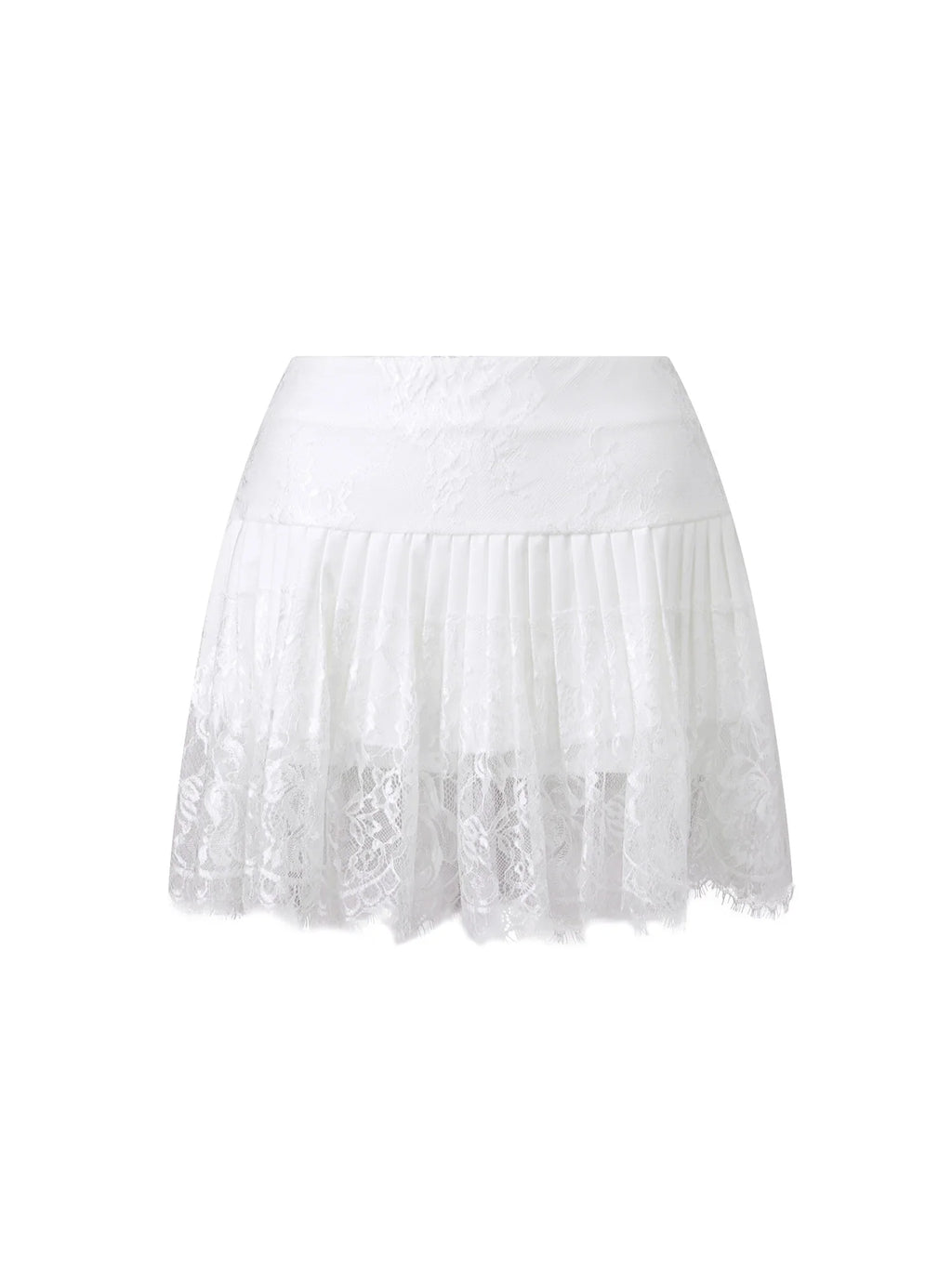 Women Solid Color Patchwork Lace Mini Skirt High Rise A-line Short Pleated Skirts Casual Summer Streetwear