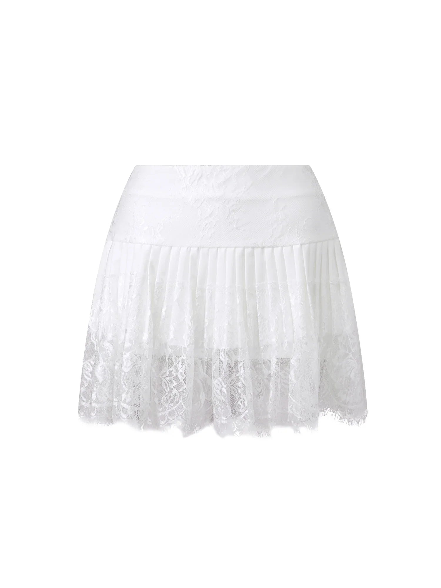 Women Solid Color Patchwork Lace Mini Skirt High Rise A-line Short Pleated Skirts Casual Summer Streetwear