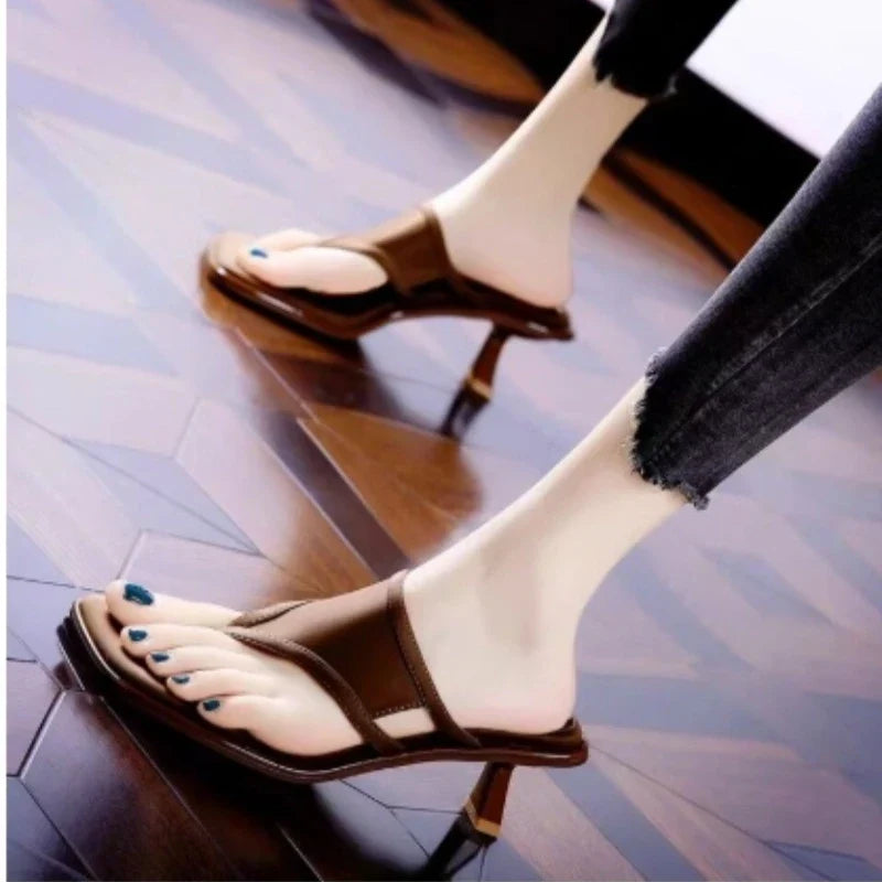 High Heels Women Square Toe Slippers Clip Toe Sandals Sexy Party Shoes Trend Woman Flip Flops 2026 New Summer Brand Pumps Mujer