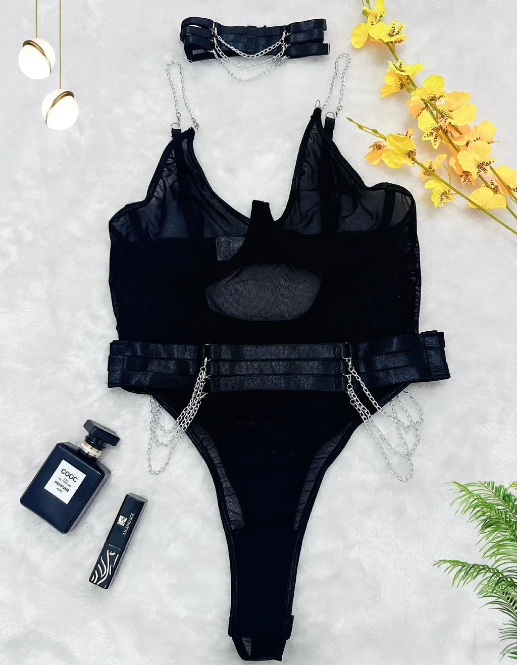 European and American erotic lingerie, sexy and hot see-through push-up slim fit halter neck one-piece