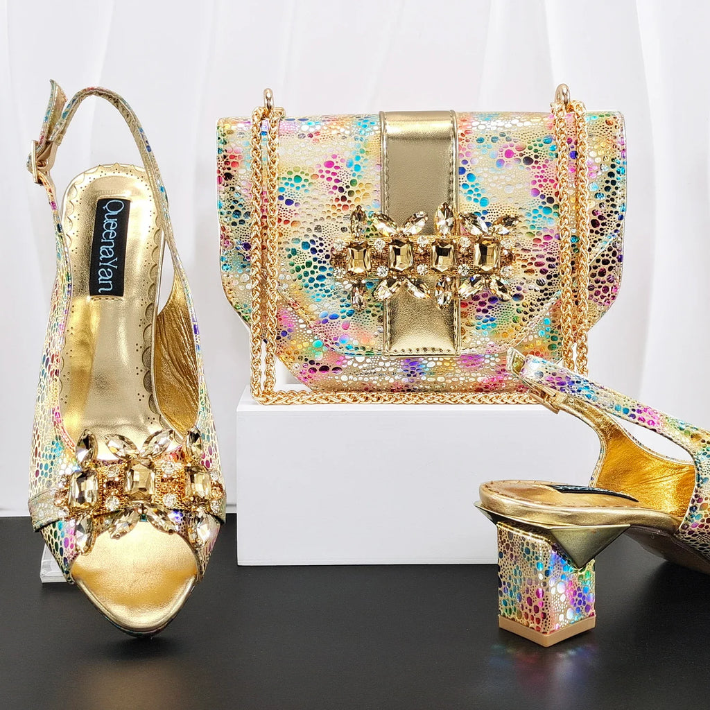 Doershow High Quality African Style Ladies Shoes And Bags Set Latest sky blue Italian Shoes And Bag Set For Party 1-1