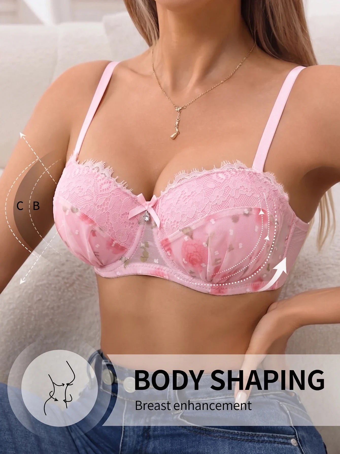 Floral Lace Women Bra Underwire Slimming Push Up Bra Stylish Comfort Side Support & Anti Sagging Sexy Lingerie