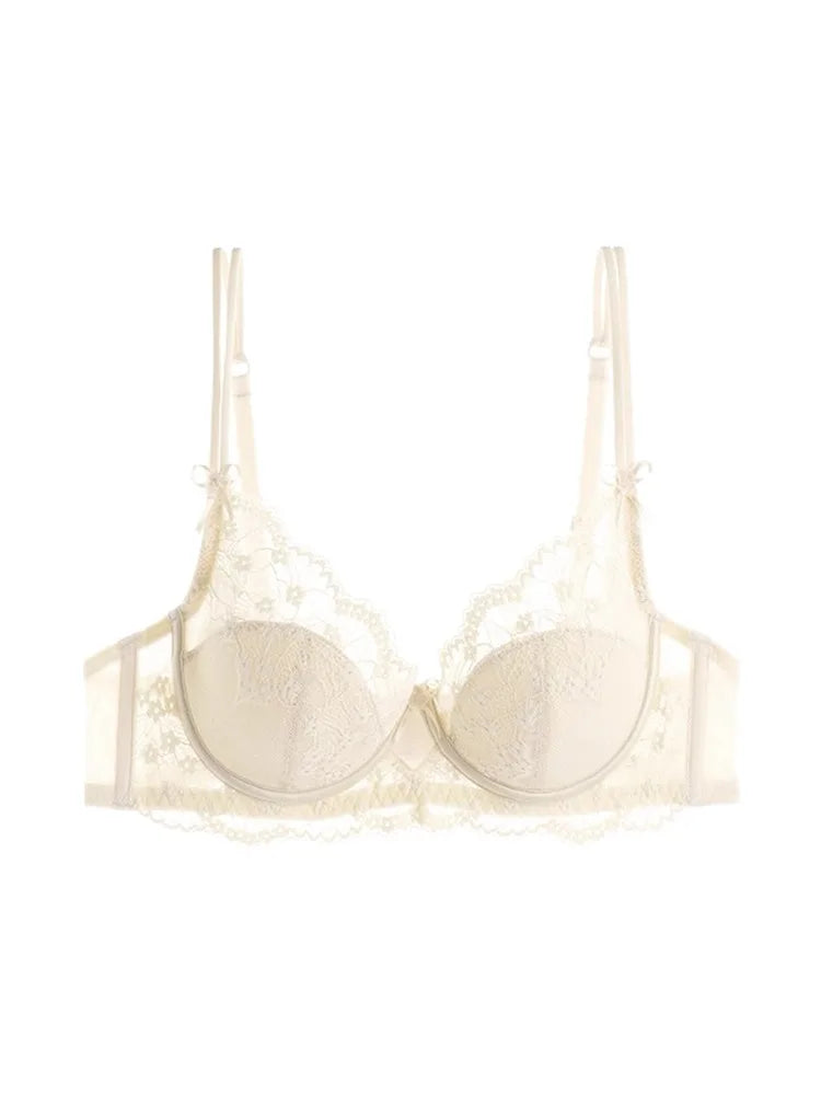 French Inspired Minimiser Bra Women Sexy Lingerie Set Large Chest Support Thin Comfort Half Cup Soft Underwire Anti Sagging