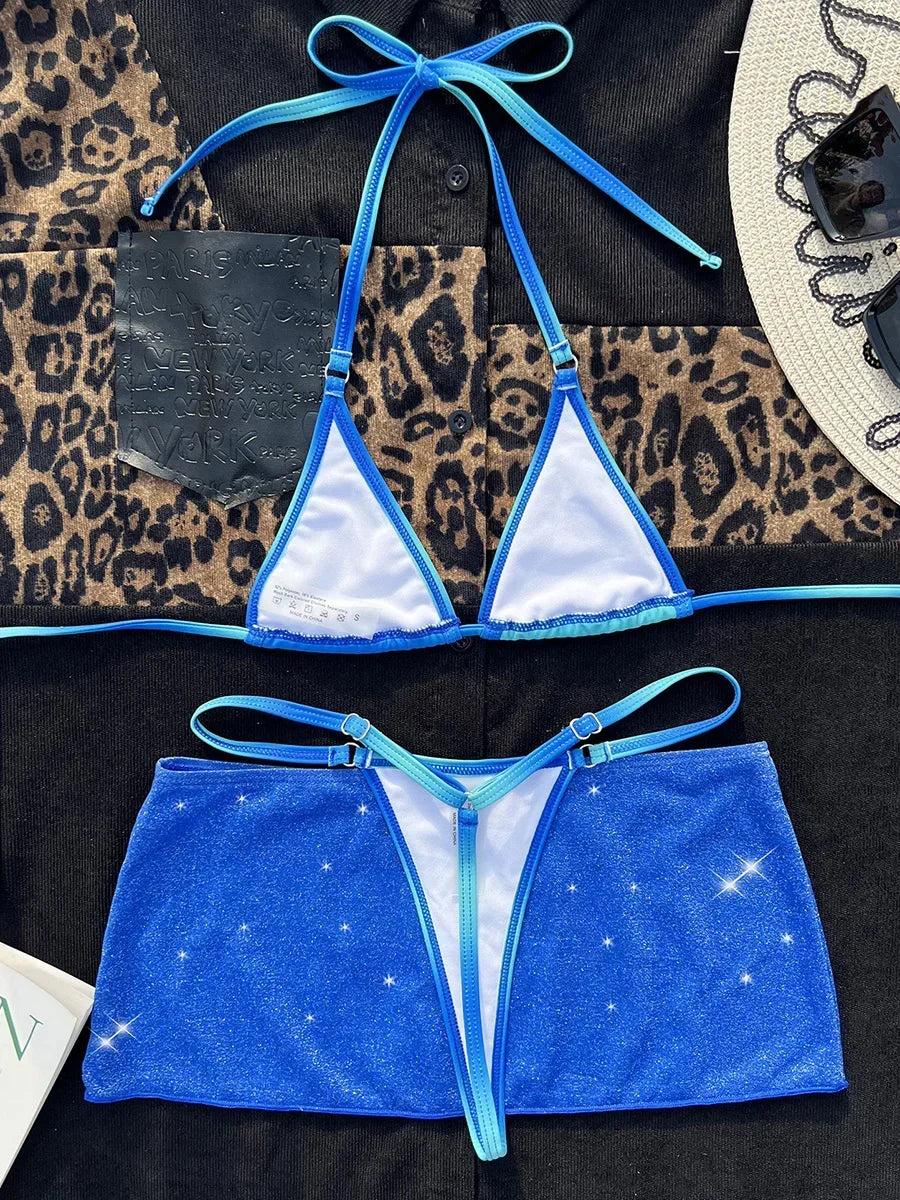 With Skirt Halter Mini Micro String Thong Bikini Female Swimsuit Women Swimwear Three-pieces Bikini Set Bather Bathing Suit Swim