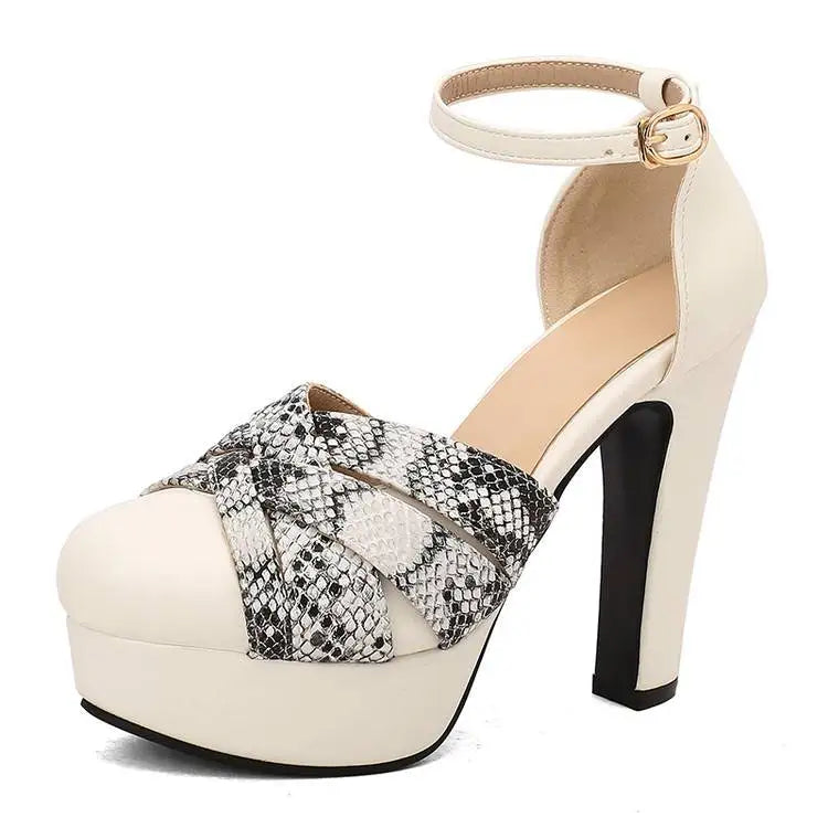 Summer New Style Fashion High-heeled Exposed Toes Women's Sandals Party Color Blocking Buckle Strap Square Heel Women's Sandals