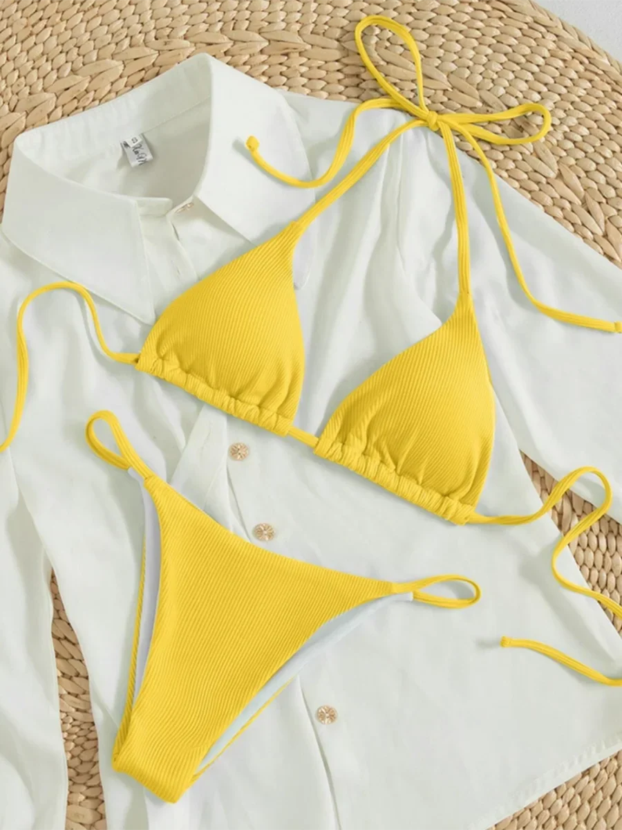 String Thong Bikinis 2025 Women Sexy Triangle Swimsuit Brazil Tong Swimwear Female Padded Bathing Swimming Suit Beachwear Summer