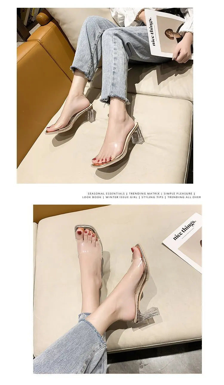 Summer Women Pumps Sandals PVC Jelly Slippers Open Toe High Heels Women Transparent Perspex Slippers Shoes Heel Clear Sandals