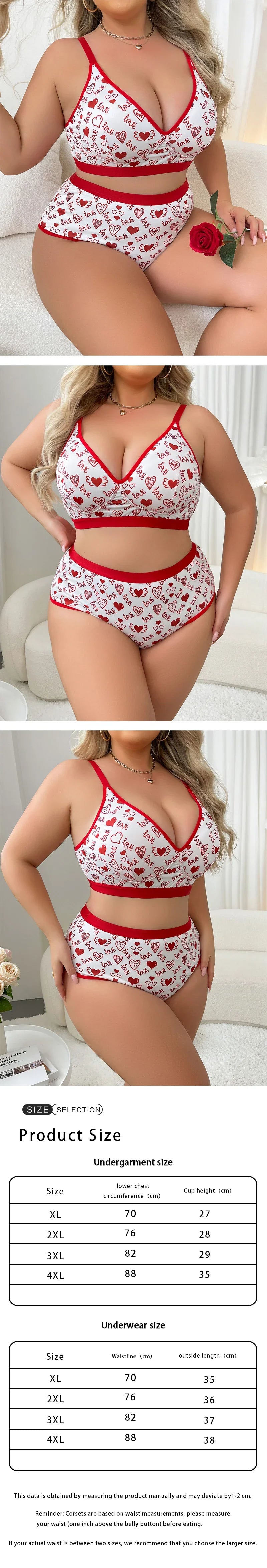 Women’s Sexy Plus Size Lingerie Set, Printed Minimizer Bra Supportive for Large Bust, Side-Smoothing Underwear