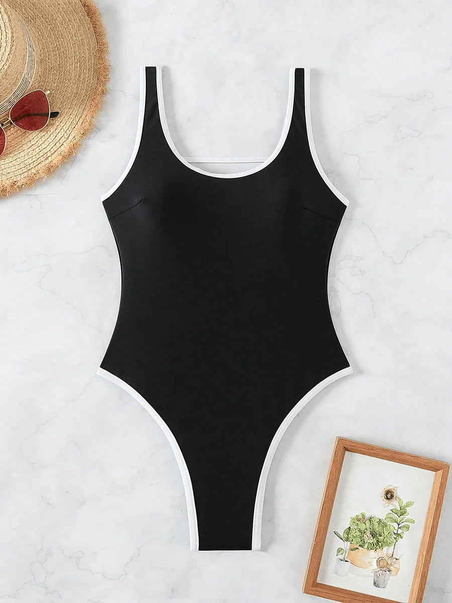 2026 Splicing Backless Women Thong Swimwear One Piece Swimsuit Female Monokini High Cut Leg Bather Bathing Suit Swim Beach Wear
