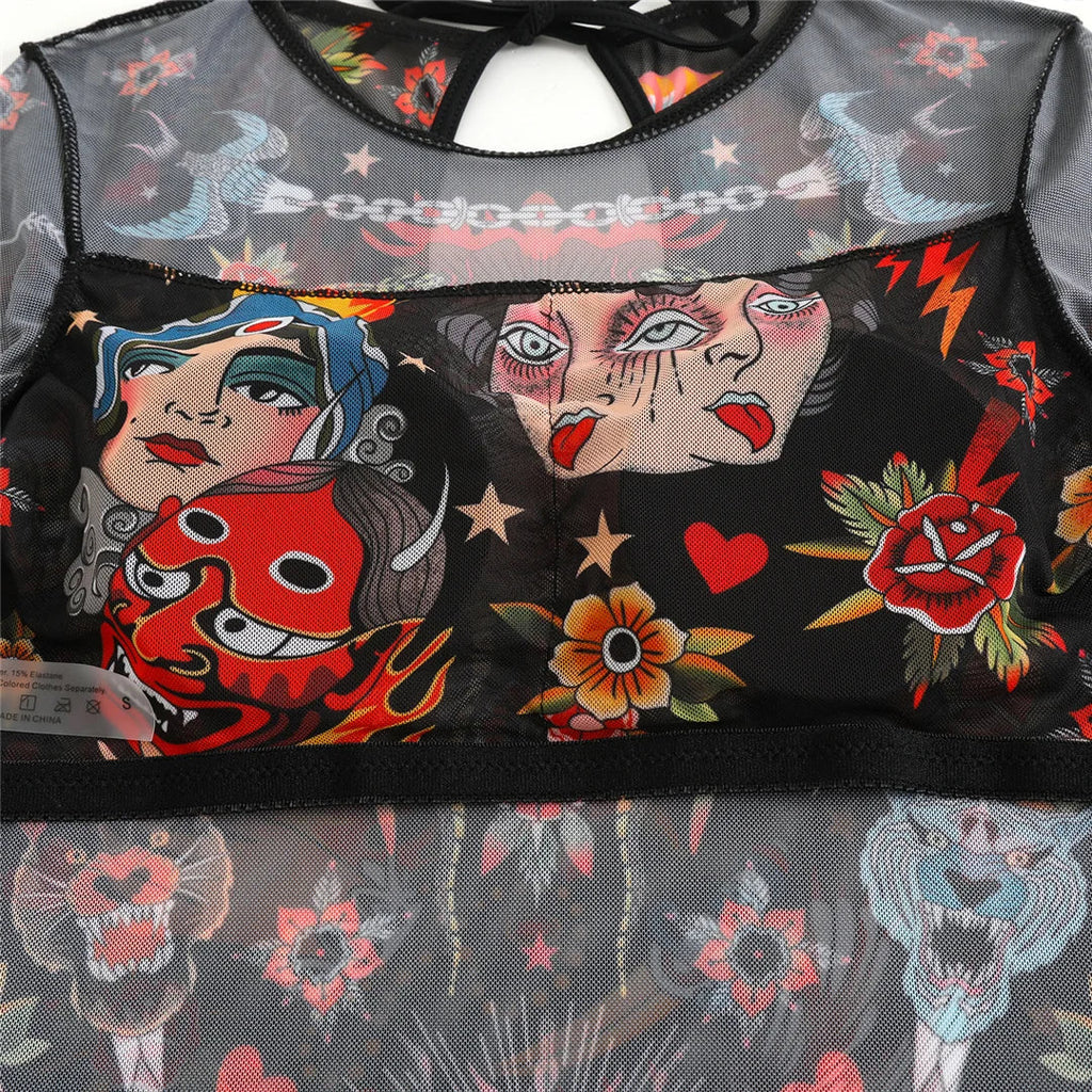 S - XXL Printed Long Sleeve With Sarong One Piece Swimsuit Women Swimwear Female Flowers Padded Bather Bathing Suit Swim K7181