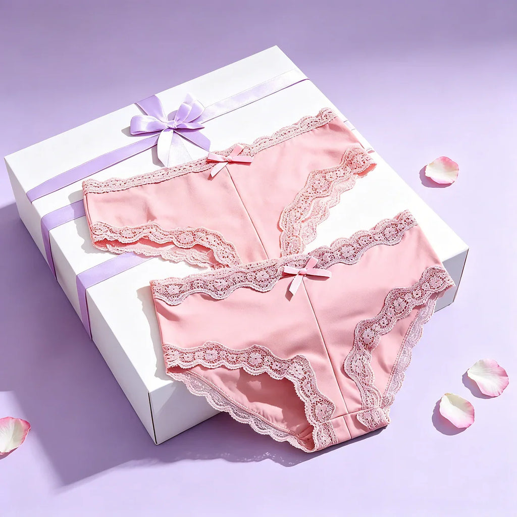 4Pcs/Set Women's Swim Fabric Lace Briefs Seamless Mid Waist Panties Solid No Show Underwear Cotton Gusset Plus Size 4XL