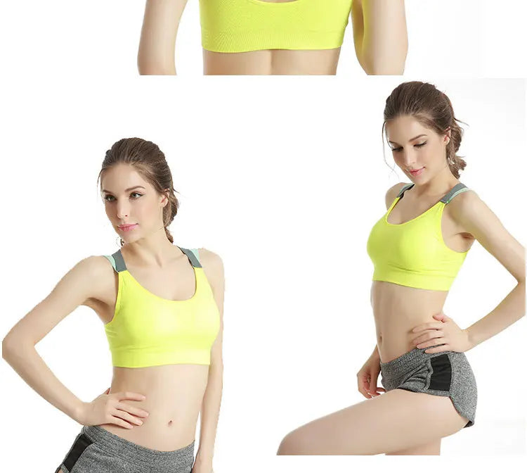 Sports Bra Women Patchwork Cross Back Straps Jogging Gym Crop Top Female Tops Fitness Yoga Shockproof Vest Sport Bras for Women
