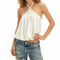 Women Summer  Halter Crop Top Sleeveless Backless Solid/Dots Print  Vest for Club Party