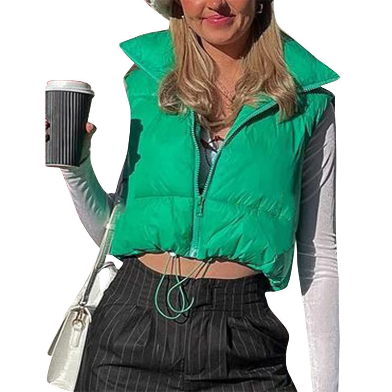 Women Winter Warm Crop Waistcoat Sleeveless Stand Collar Double Sided Lightweight Puffer Vest 2022 Streetwear
