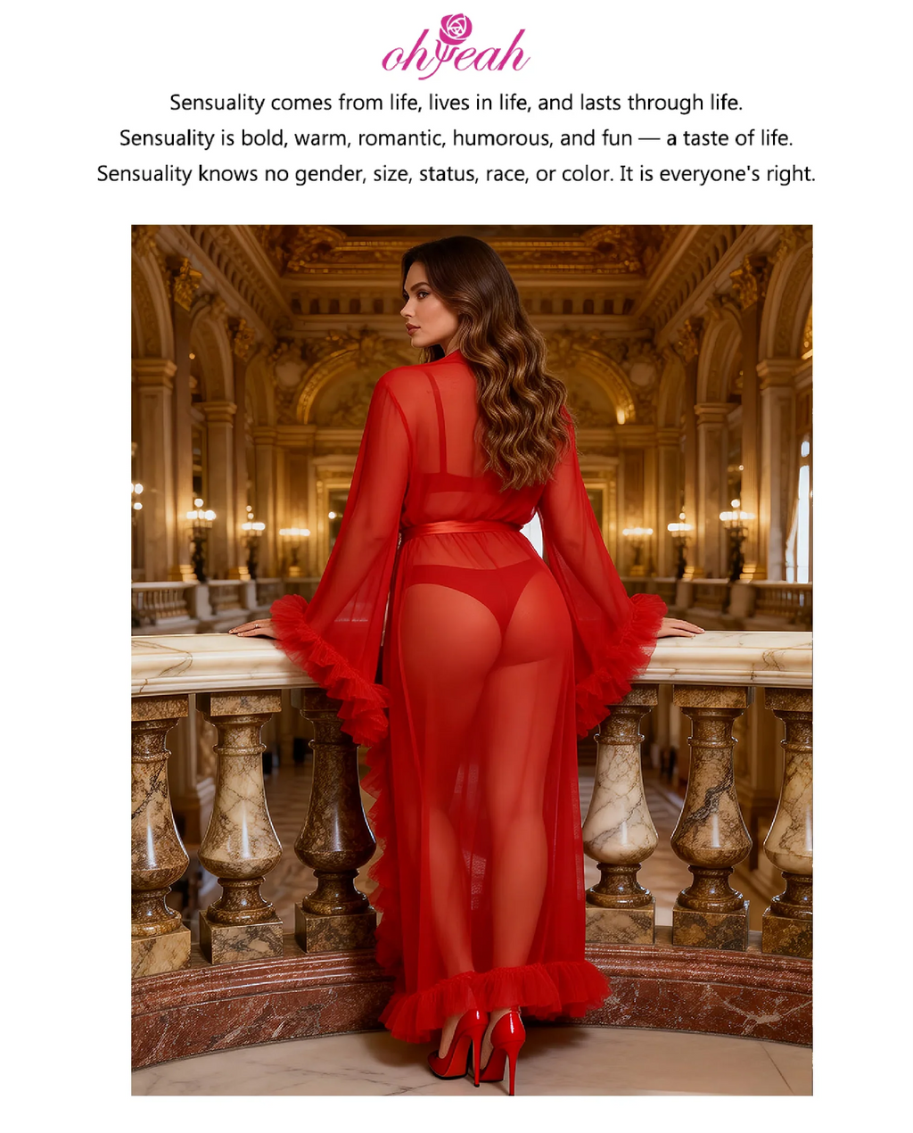 White Mesh Long Robe for Women Sexy See Through Sleepwear Plus Size Ruffled Belted Nightgown Lingerie