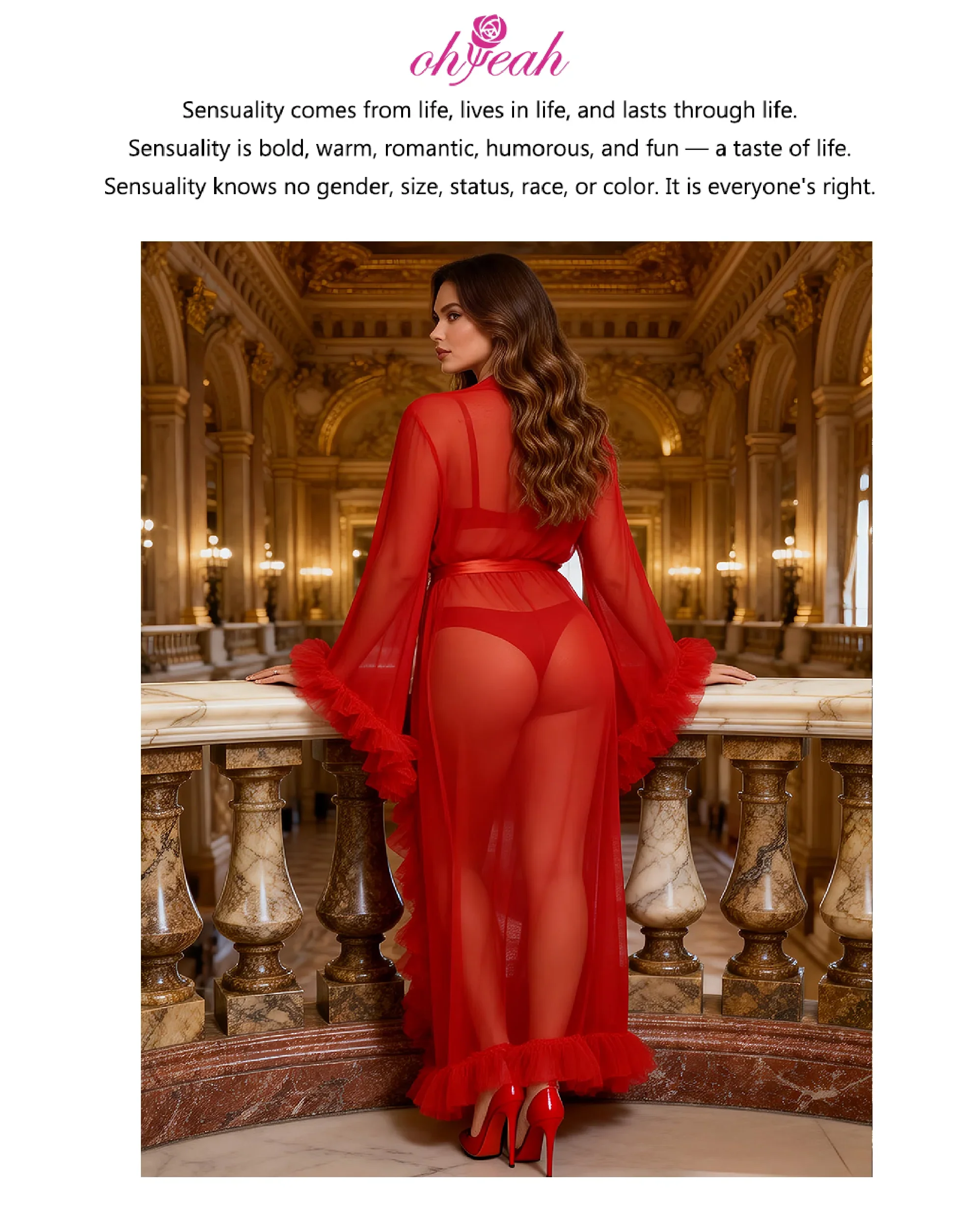 White Mesh Long Robe for Women Sexy See Through Sleepwear Plus Size Ruffled Belted Nightgown Lingerie