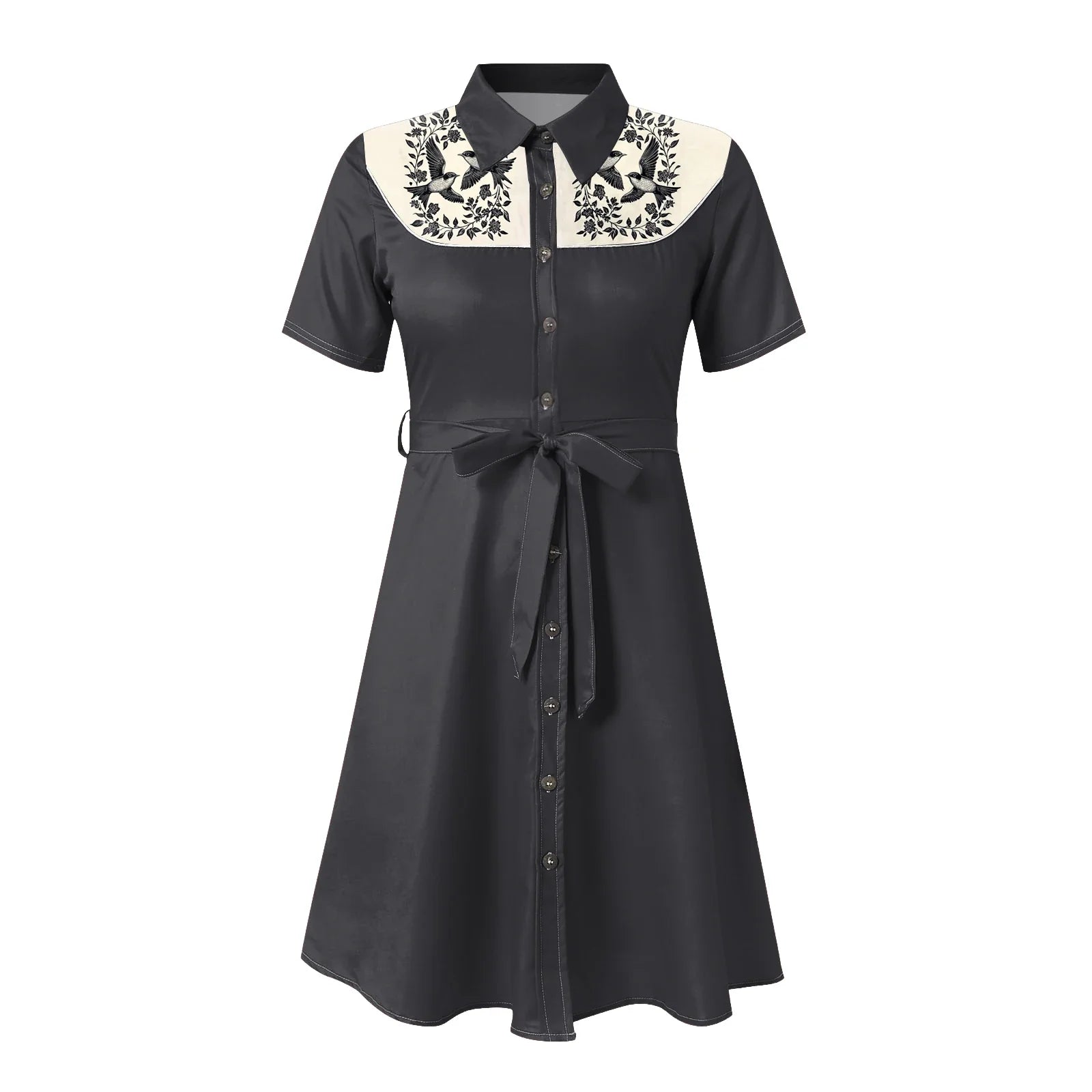 Western Cowgirl Printed Dress Halloween Cosplay Costume Summer Cowboy Button-Down Dress Short Sleeves 100% Cotton Sexy Dress