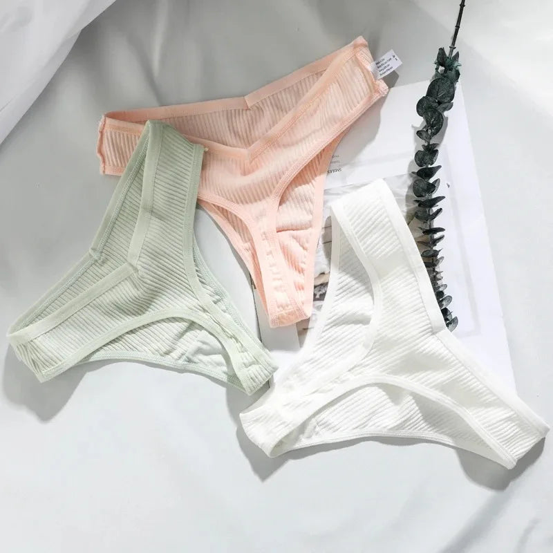 8 Pcs / Set Women' Cotton G-String Thong Panties Low Rise Sexy V-Shaped Underwear Soft And Breathable Bikini Lingerie