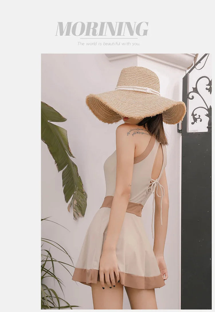 New Super Fairy Skirt-style One-piece Waist-covering Belly Slimming Conservative Steel Support Gathered Swimming Suit